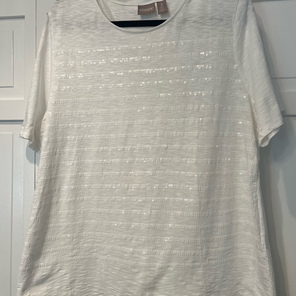 Chico's Cream Short Sleeve Textured Tee